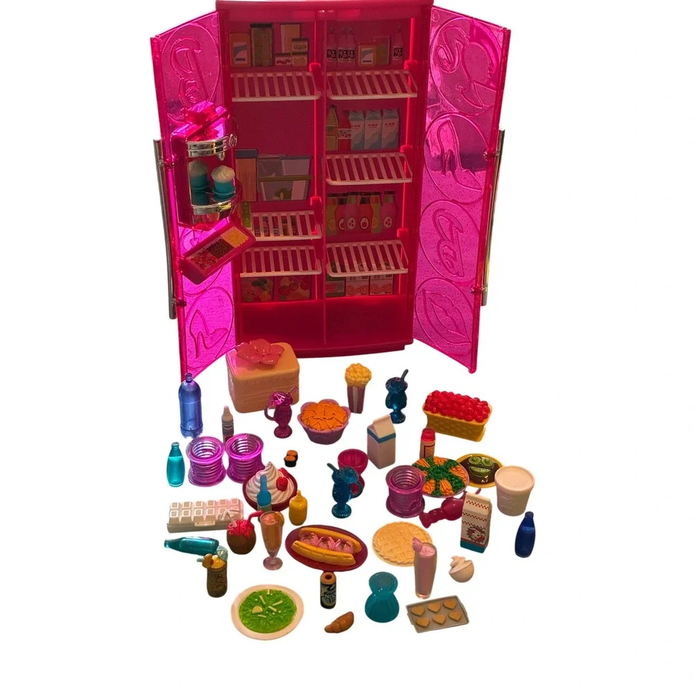 Barbie Glam Refrigerator Pink Glitter Fridge with Large Food Accessory Y2K Lot